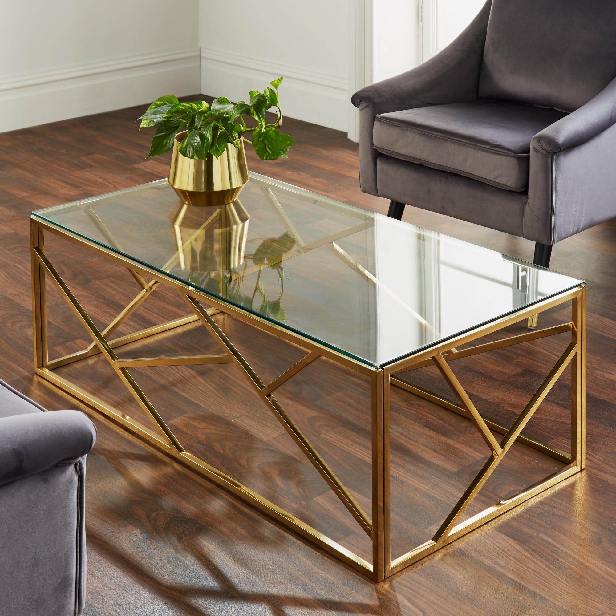 Couchtisch Gold Glas 120cm Emilia Metall Tisch Beistelltisch