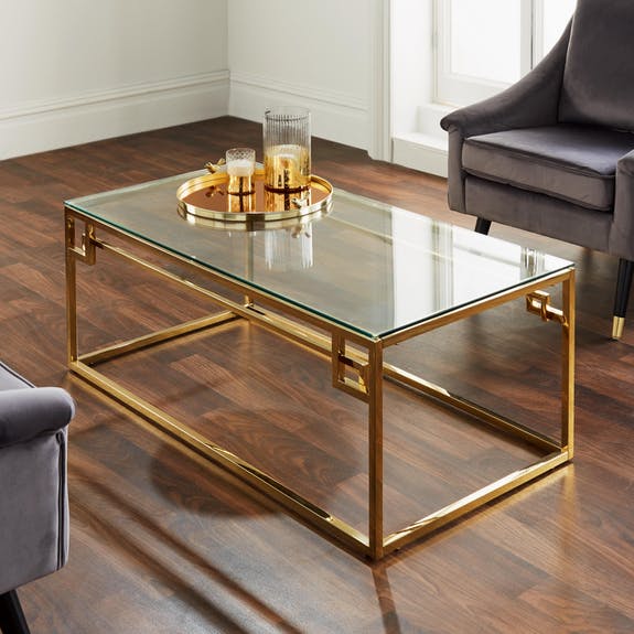 Couchtisch Gold Glas 120cm Cesar Metall Tisch Beistelltisch