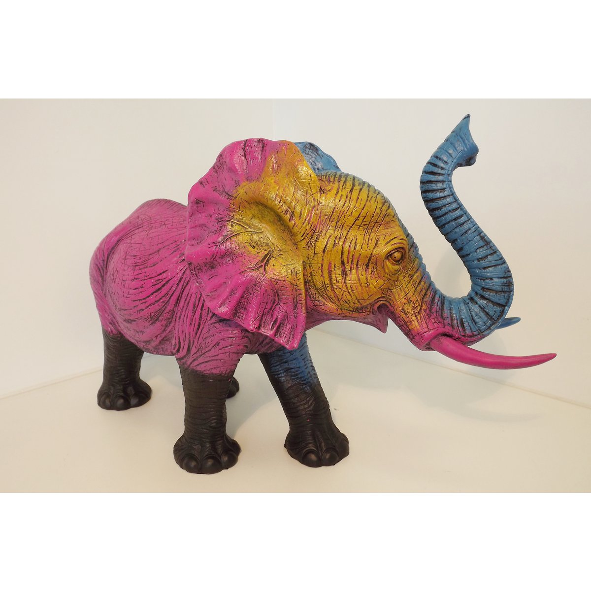 Edle Elefant Figur 52cm Bunt bemalt Kunst Elephant Modell Statue