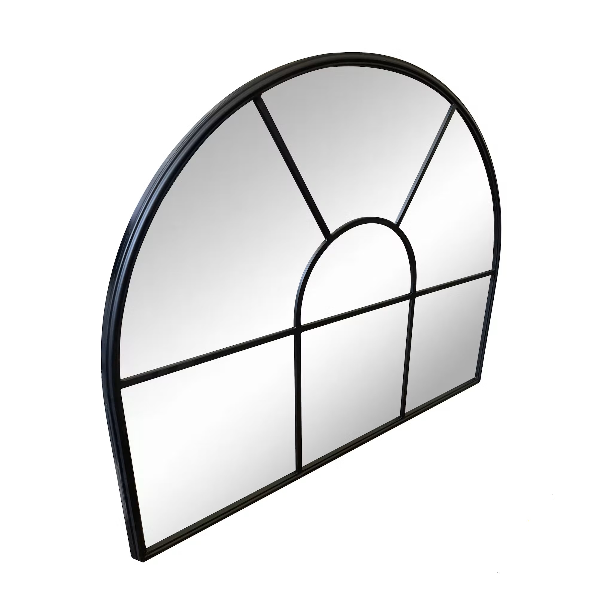 Edler Wandspiegel Fenster Schwarz 81cm halbrund Spiegel Fensterspiegel Streben 