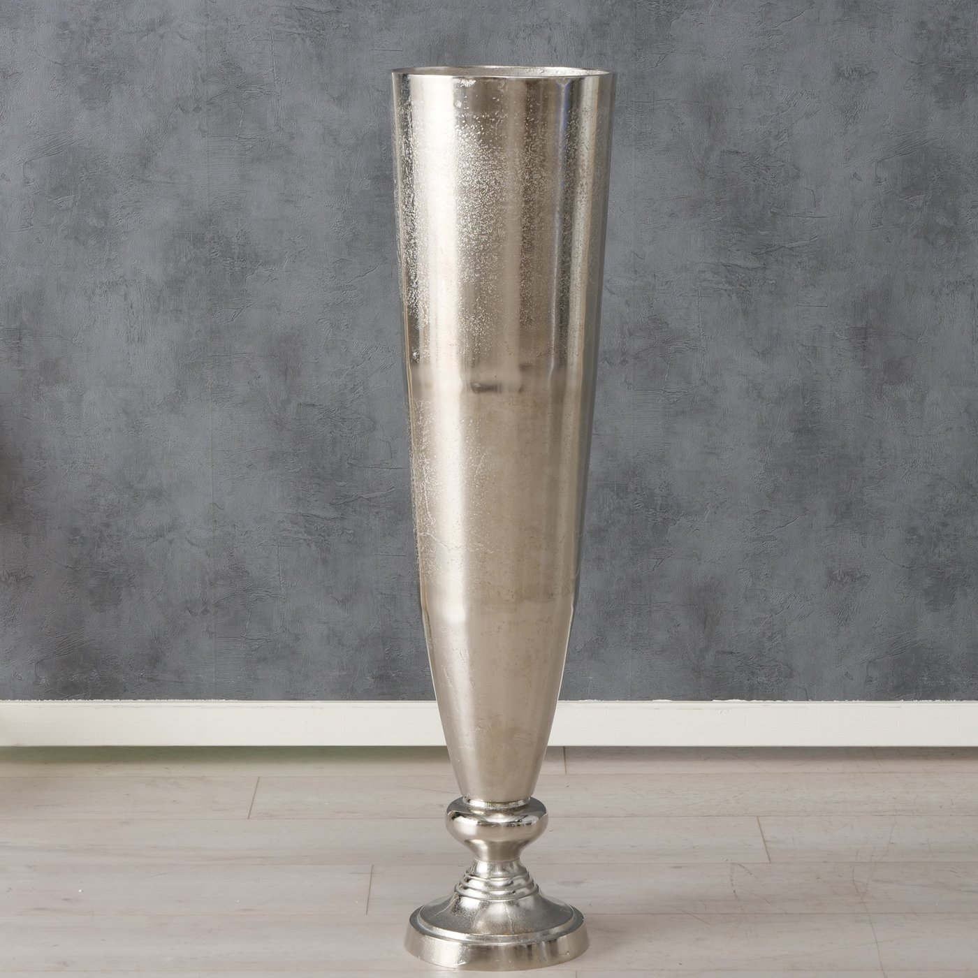 XXL Vase Romano 93cm Aluminium Raw Nickel Silber Bodenvase Alu Dekovase
