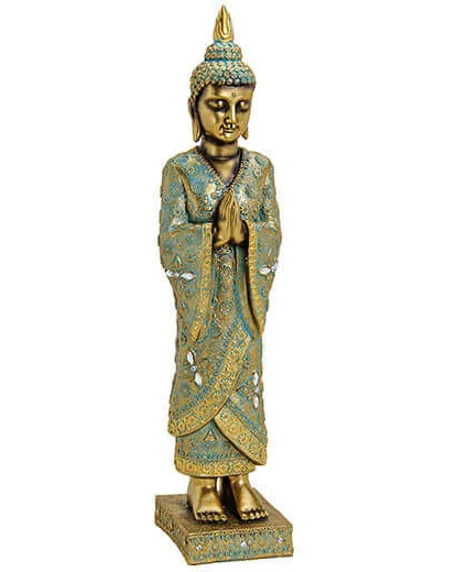 Buddha 55cm stehend Gold Grün Figur Modell Mönch Statue Buddhafigur