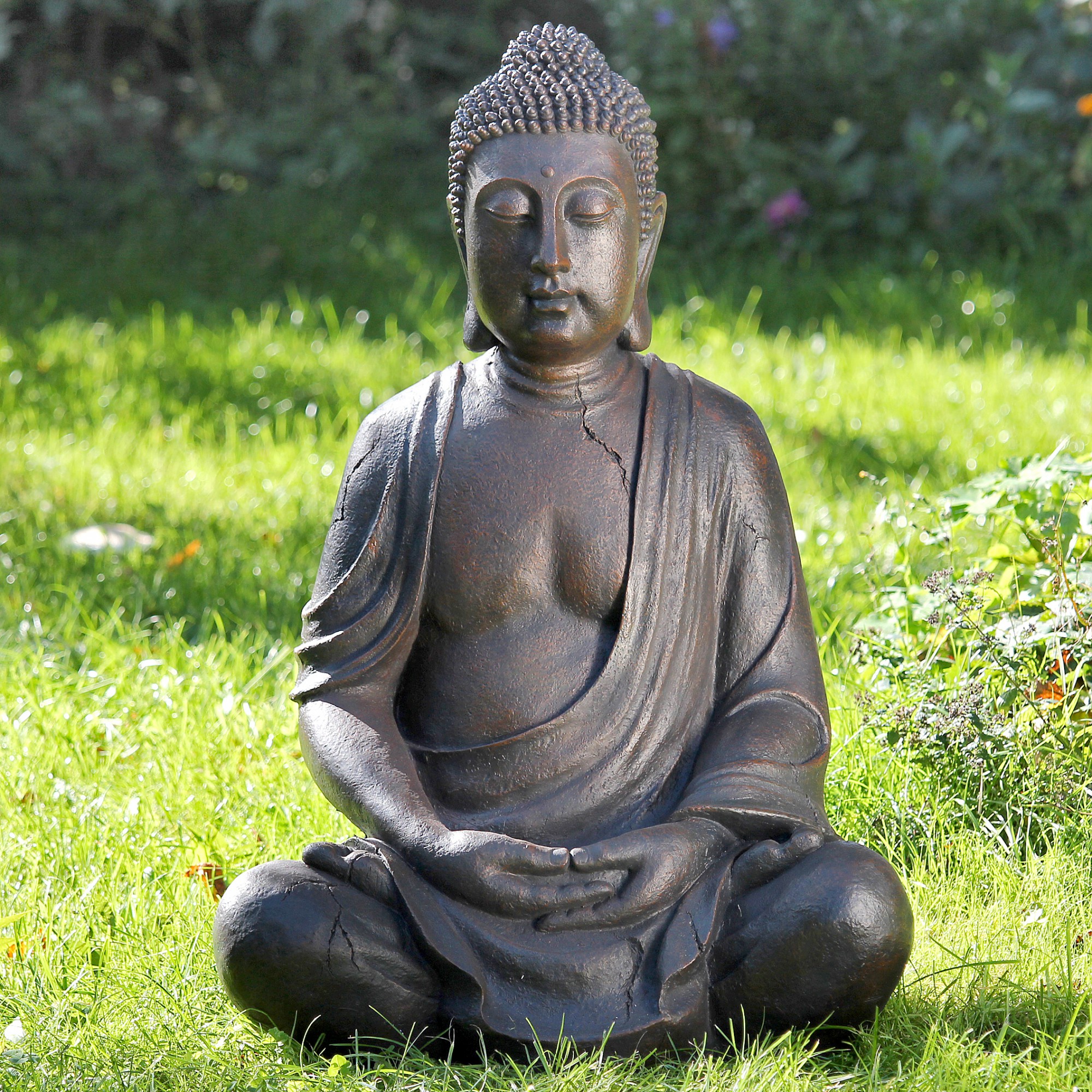 Buddha 50cm Figur Braun Grau Mönch Wetterfest