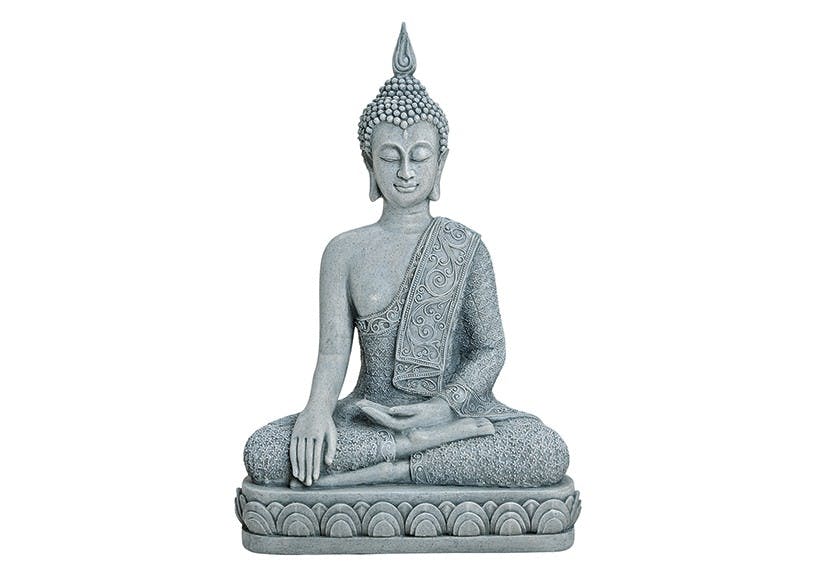 Sitzender Buddha 40cm Grau Figur Modell Marmor Mönch Buddhafigur Statue