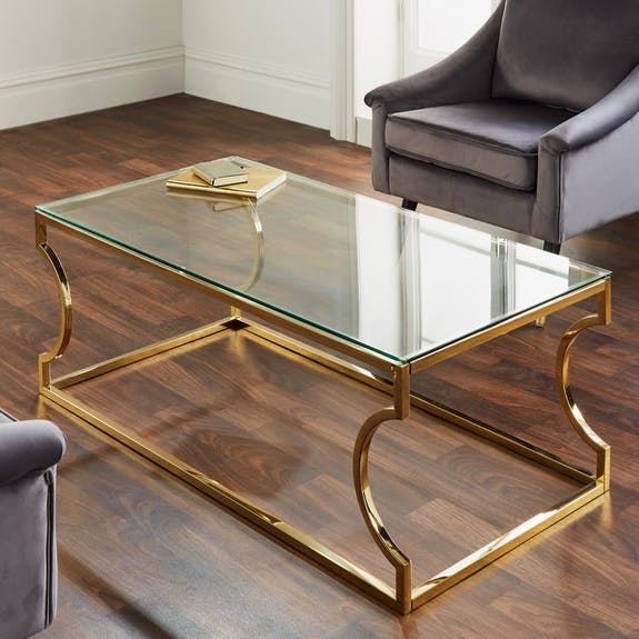 Couchtisch Gold Glas 120cm Rome Metall Tisch Beistelltisch