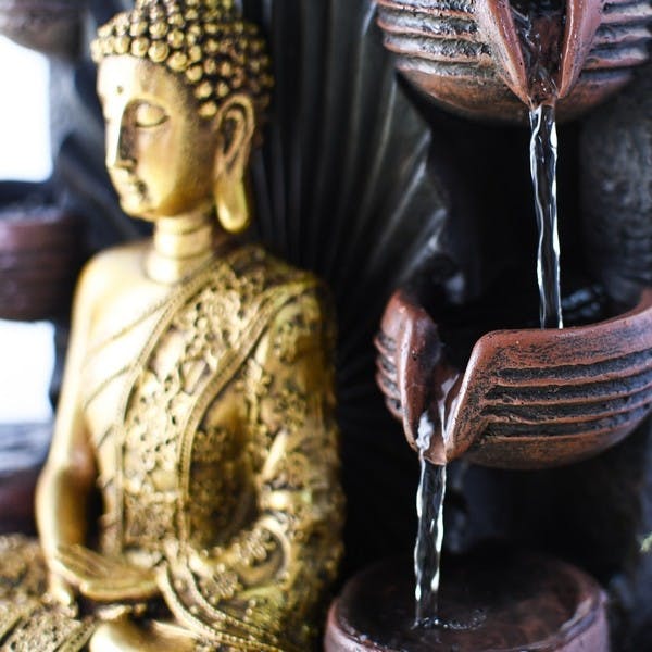 Brunnen Buddha 40cm Grau Gold Beleuchtung Brunnenbuddha Feng Shui
